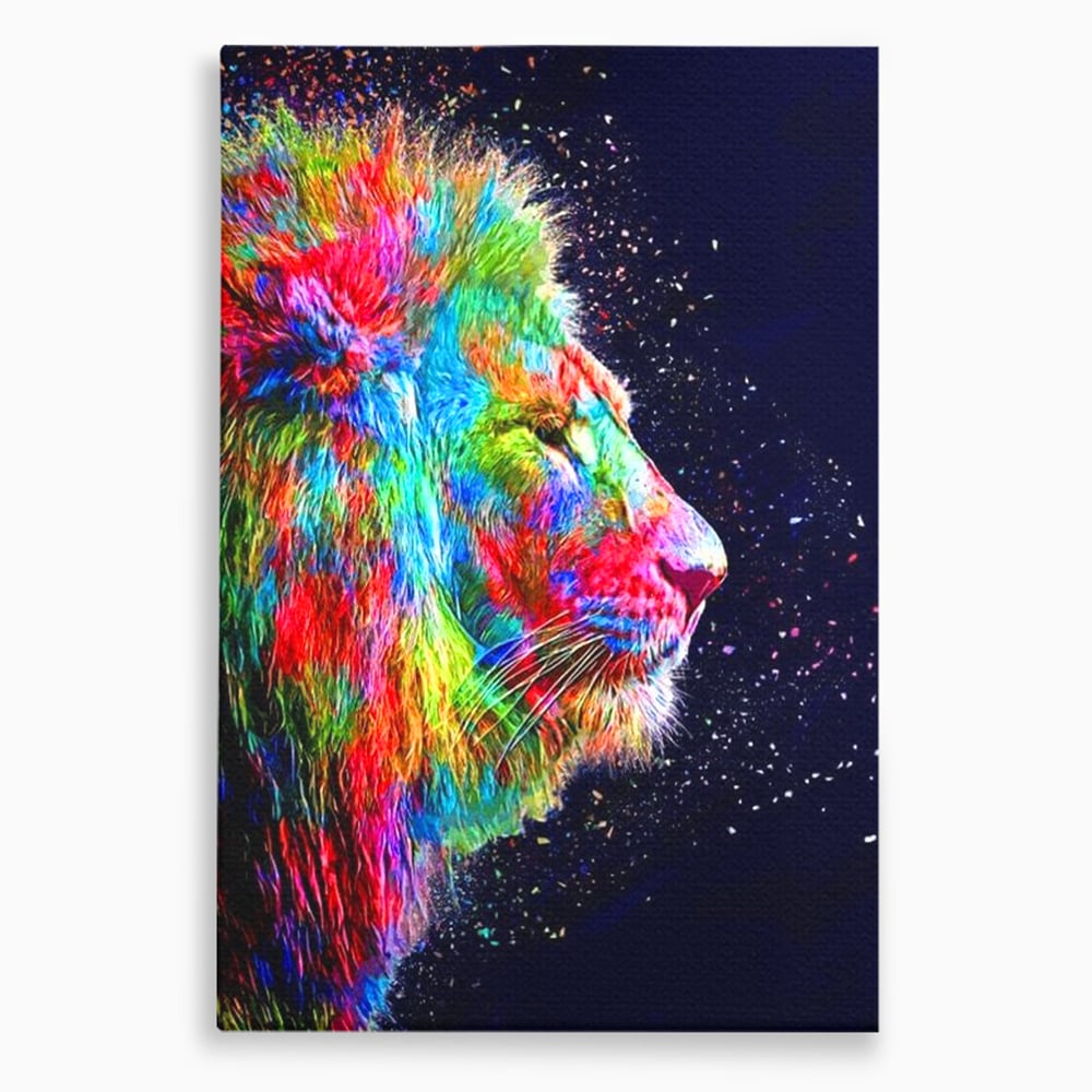 Tablou canvas cu tablou canvas cu profil de leu multicolor, fara rama, pe sasiu de lemn